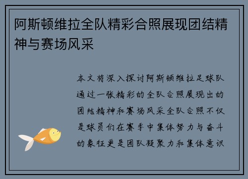 阿斯顿维拉全队精彩合照展现团结精神与赛场风采